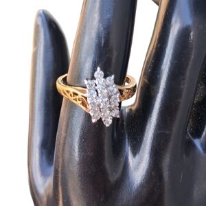 Vintage DAC Stamped 24K Gold Plated CZ Cluster Cocktail Ring Size 9